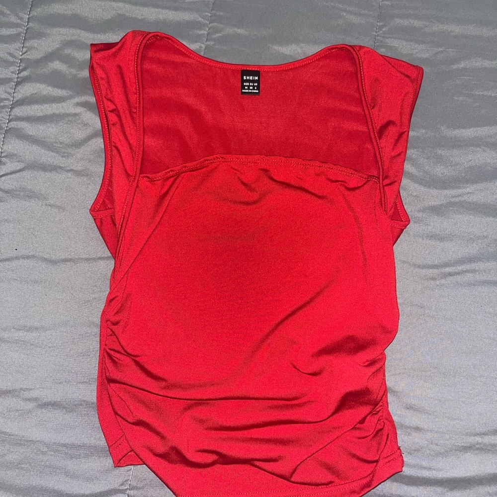 SHEIN Red Square Neckline Ruched Tank Top